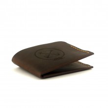 Кошелек-портмоне ручной работы из натуральной итальянской кожи с гравировкой «Якоря» 11х 9 см. Коричневый