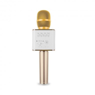 Беспроводной караоке микрофон-колонка Q9 Bluetooth Золотой в чехле