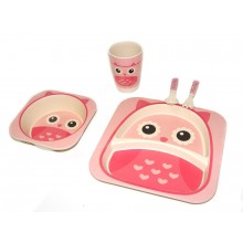 Набор детской бамбуковой посуды Eco Bamboo fibre kids set 5 предметов N02328 Розовый (gr_008139)