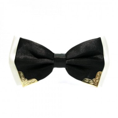 Галстук Бабочка Двухслойная Черная С Металлическими Углами Bj-7703