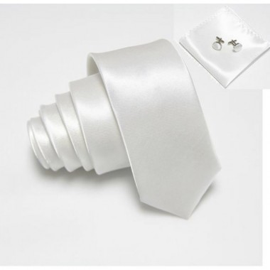Набор SF Белый, Узкий Галстук, Платок, Запонки Gzp-3507