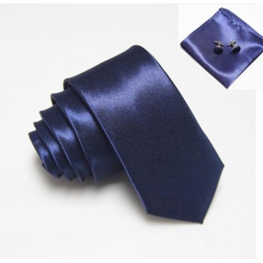 Набор SF Темно-Синий, Узкий Галстук, Платок, Запонки Gzp-3515