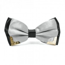 Галстук Бабочка Двухслойная Серая С Металлическими Углами Bj-7716