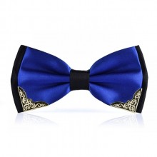 Галстук Бабочка Двухслойная Синяя С Металлическими Углами  Bj-7701