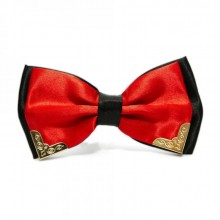 Галстук Бабочка Двухслойная Красная С Металлическими Углами Bj-7709