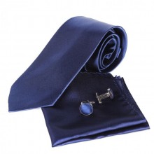 Набор Темно-Синий, Галстук, Платок, Запонки Gzl-3608