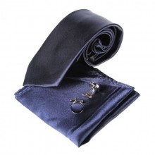 Набор Темно-Синий, Галстук, Платок, Запонки Gzl-3619