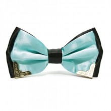 Галстук Бабочка Голубая Двухслойная С Металлическими Углами Bj-7719
