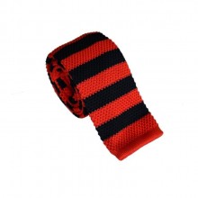 Галстук Вязаный Черно-Красный В Полоску Tk-33-34