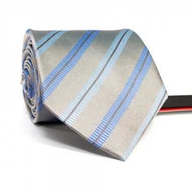 Галстук Мужской Серый С Голубыми Полосками Gin-2562