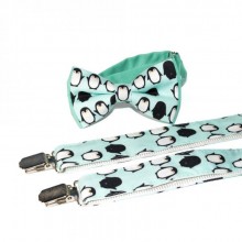 Набор SF Детский Бирюзовый Подтяжки Рост до 100 см И Бабочка С Пингвинами Ngu-4568