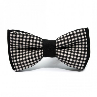 Галстук Бабочка SF Двухслойная Черно-Белая Клетку Ab-7216