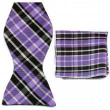 Набор SF Фиолетовый-Черный Бабочка и Платок в Клетку Gbzn-309
