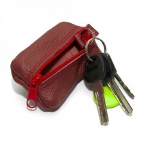 Красная Кожаная Мини Ключница SF на молнии 9 х 5,5 см Skg-10081