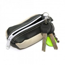 Ключница SF на молнии Кожаная Бежево-Черная Skg-10072