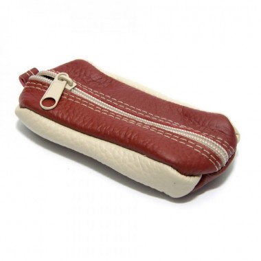 Ключница На Замок SF Кожаная Бежево-Красная Skg-10103