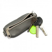 Серая Кожаная Ключница SF на молнии Skg-10066