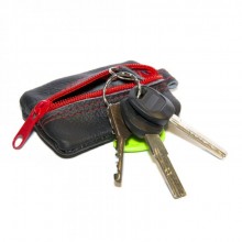 Красно Черная Кожаная Мини Ключница SF на молнии Skg-10087
