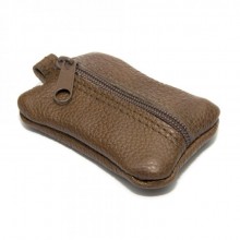 Коричневая Кожаная Мини Ключница SF на молнии Skg-10101