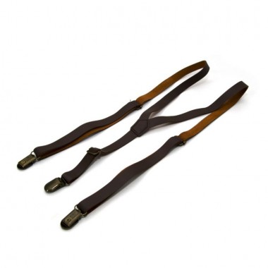 Эко Кожаные Подтяжки SF Узкие Темно-Коричневые 1,5 См на рост до 180 см Pbk-33002