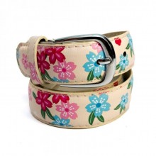 Детский Женский Ремень Бежевый С Цветами Rdr-6051