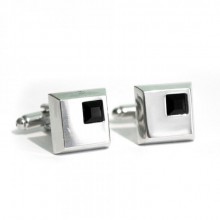 Запонки SF Серебристые С Черным Камешком Zph-1110