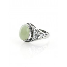 Кольцо нефрит байкальский (кл-нфб-002) мельхиор, S-19