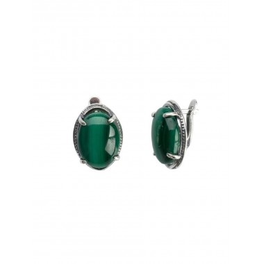 Серьги малахит (ср-млх-110) мельхиор, L-2, D-16х12