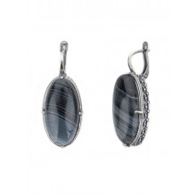 Серьги агат черный (ср-агч-004) мельхиор, L-4, D-30х15